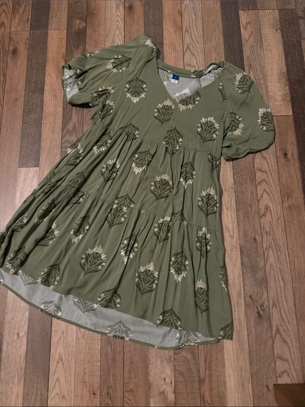 Old Navy Olive Green Floral Tiered Dress